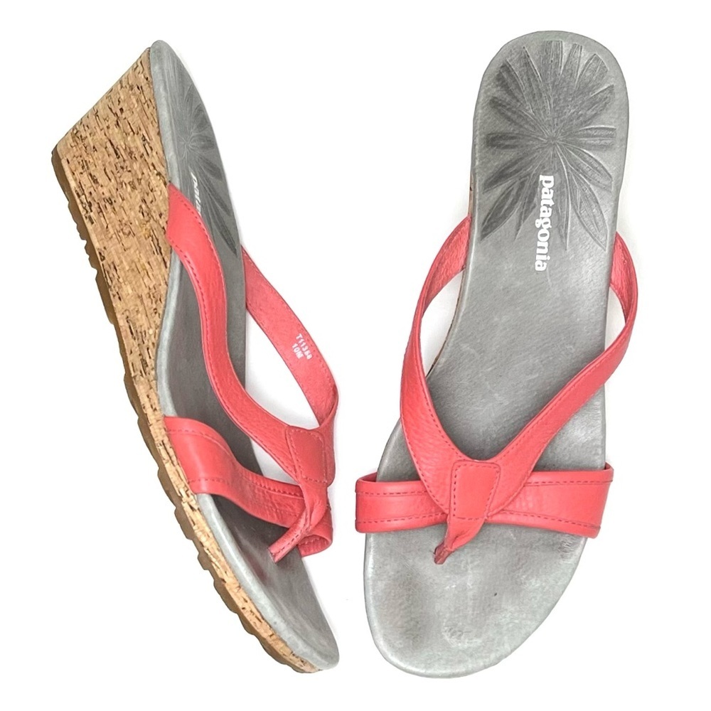 Patagonia Coral Pink Solimar Slip On Cork Wedges Slides Sandals Sz 10